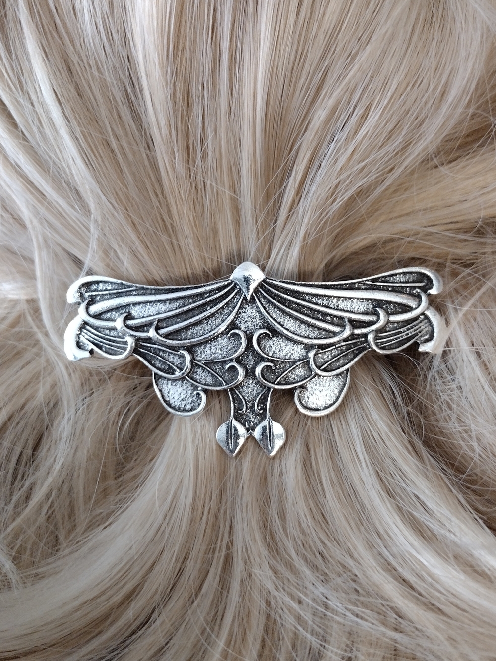 Silver Winged Hair Barrette - Elegant Metal Hair Clip